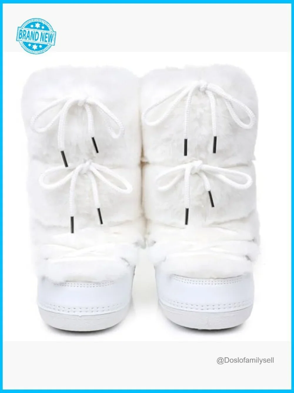 Faux Fur Snow Boots - Fluffy Fuzzy Water Resistant Mid-Calf Winter Boots Lace-Up